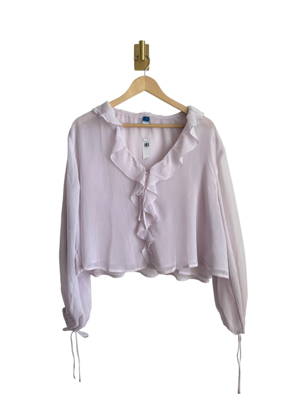 Old Navy NWT Ruffle Chiffon Crop Blouse Womens Medium Lilac Sheer Long Sleeve